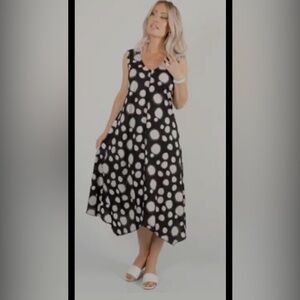 Urbanology Rayon Nylon Polka Dot Dress - Lagenlook Asymmetrical Travel Small